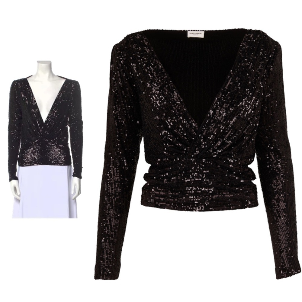Saint Laurent Paris Sequins Blazer
Black Sequin Long Sleeve V-Neck Top